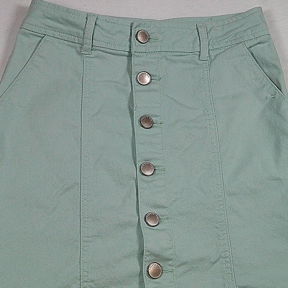 Copper Key Sage Green Button Front Cotton Twill Mini Skirt CJ6452DCS Women Small